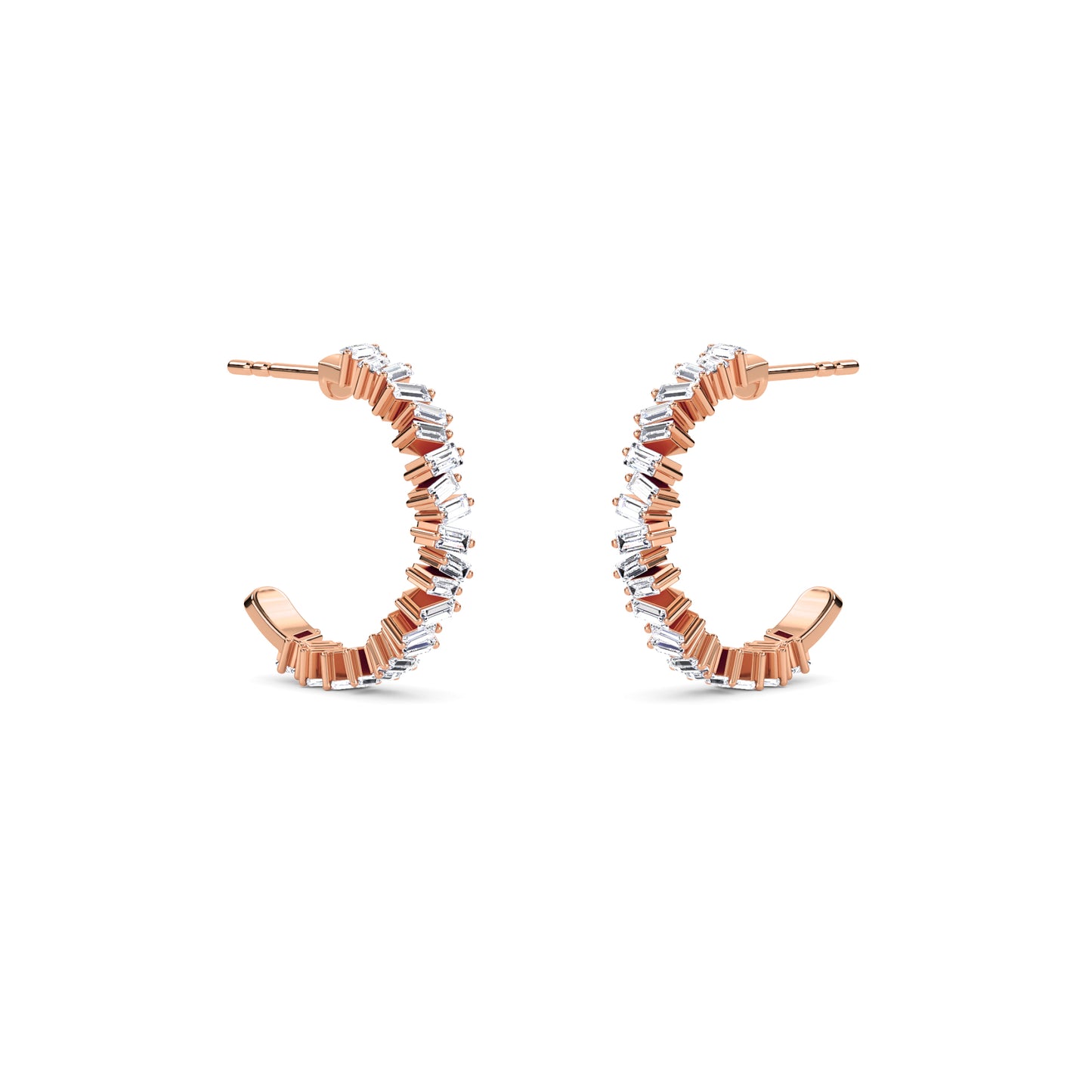 18 KT Gold Lab Grown Diamond Baguette & Round Huggie Hoops Earrings