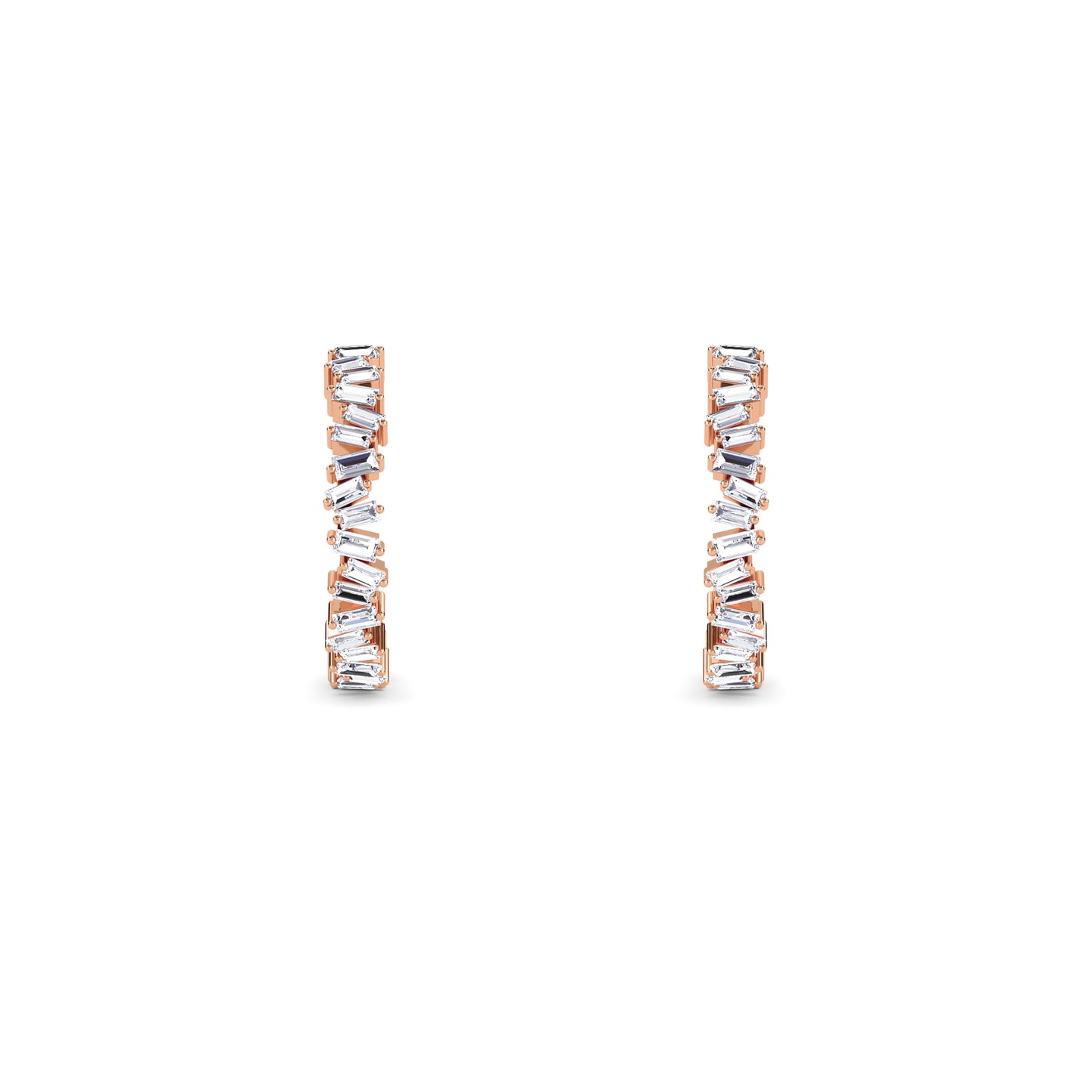 18 KT Gold Lab Grown Diamond Baguette & Round Huggie Hoops Earrings