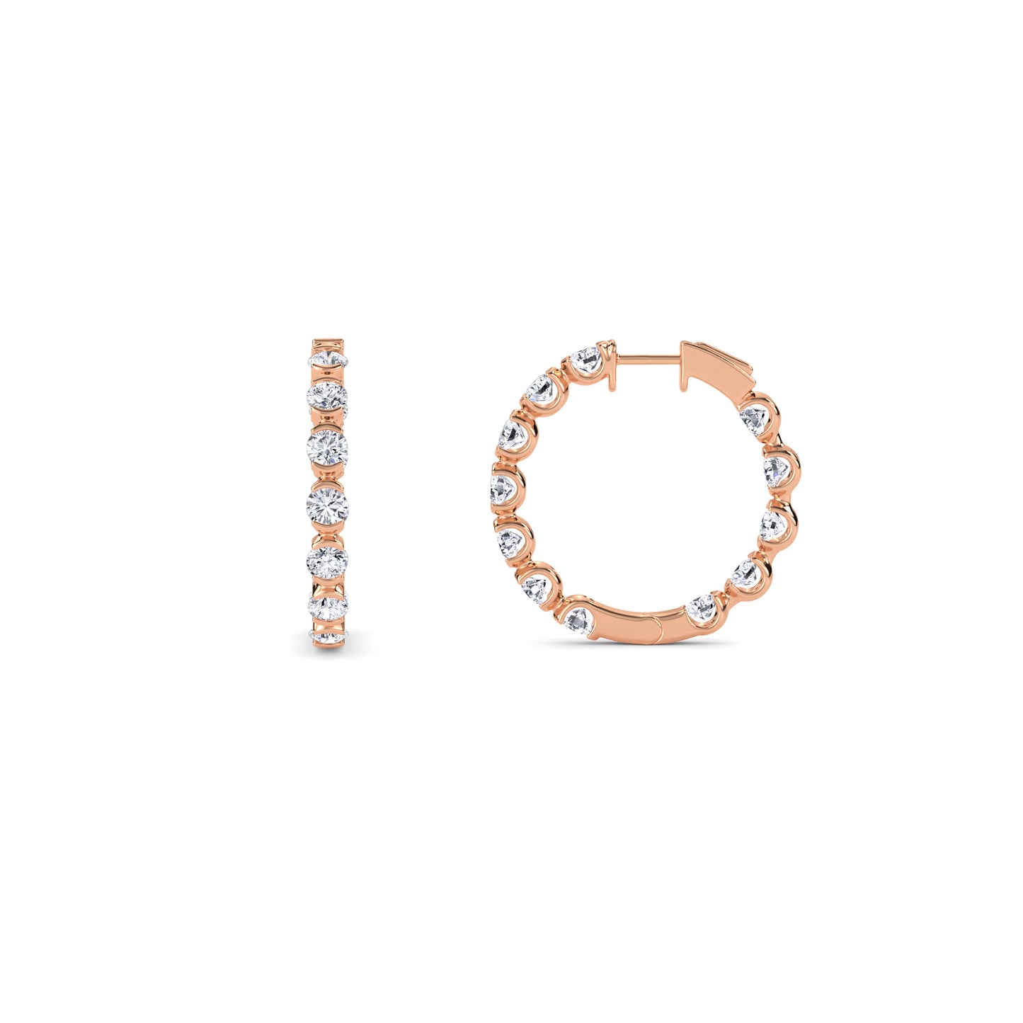 18 KT Gold Lab Grown Diamond Round Huggie Hoops Earrings