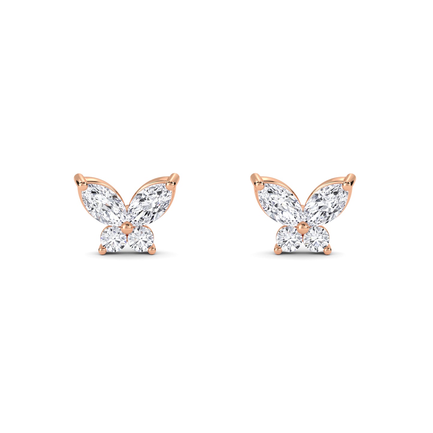 18 KT Gold Lab Grown Diamond 2 Stones Butterfly Studs Earrings