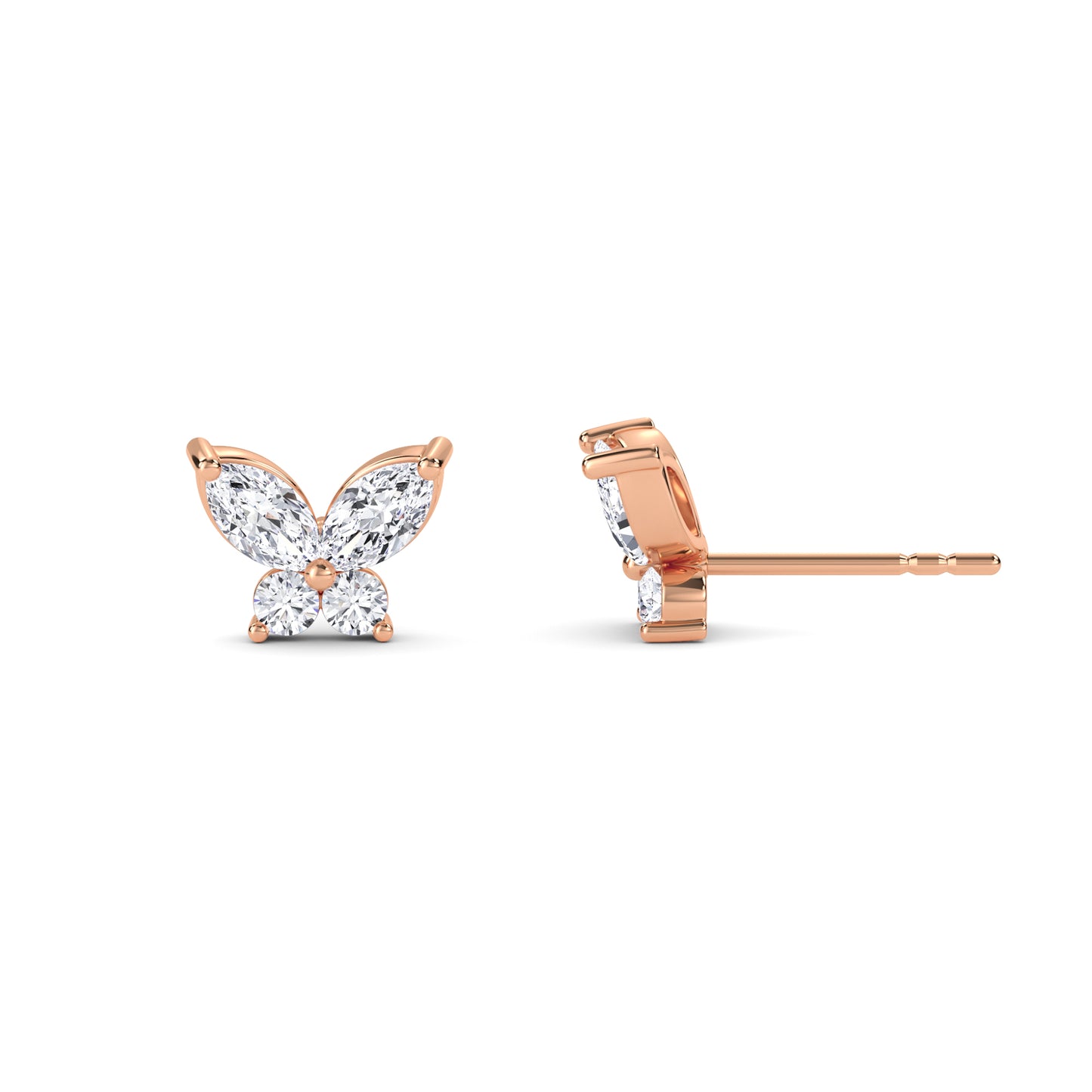 18 KT Gold Lab Grown Diamond 2 Stones Butterfly Studs Earrings