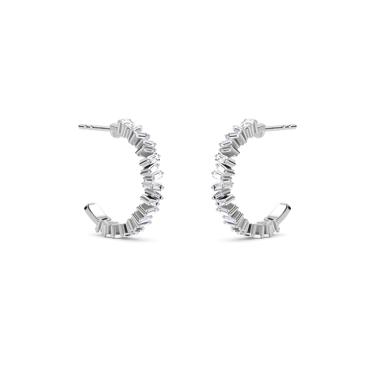 18 KT Gold Lab Grown Diamond Baguette & Round Huggie Hoops Earrings