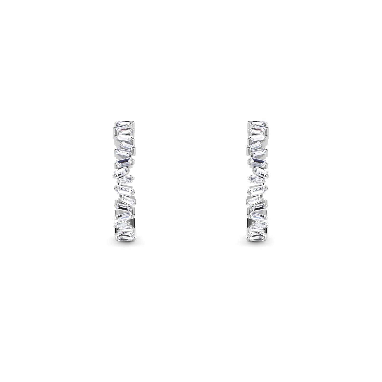 18 KT Gold Lab Grown Diamond Baguette & Round Huggie Hoops Earrings