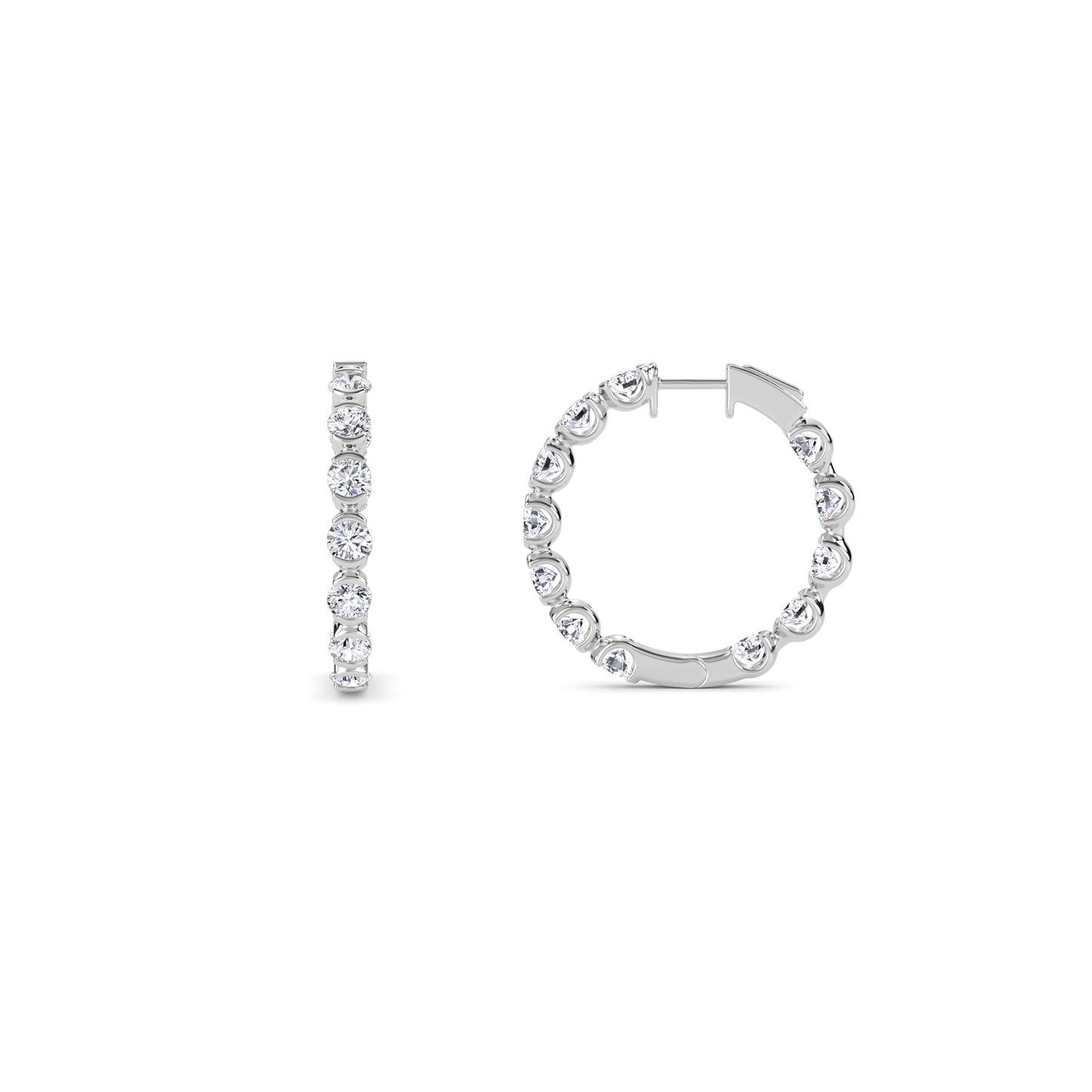 18 KT Gold Lab Grown Diamond Round Huggie Hoops Earrings