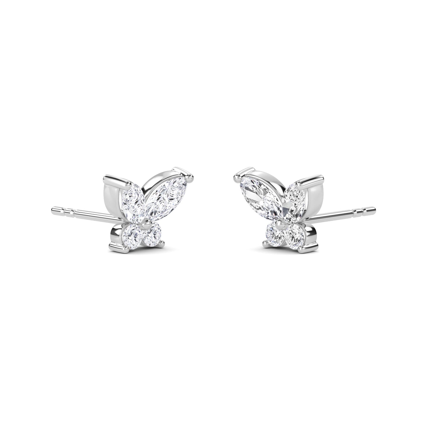 18 KT Gold Lab Grown Diamond 2 Stones Butterfly Studs Earrings