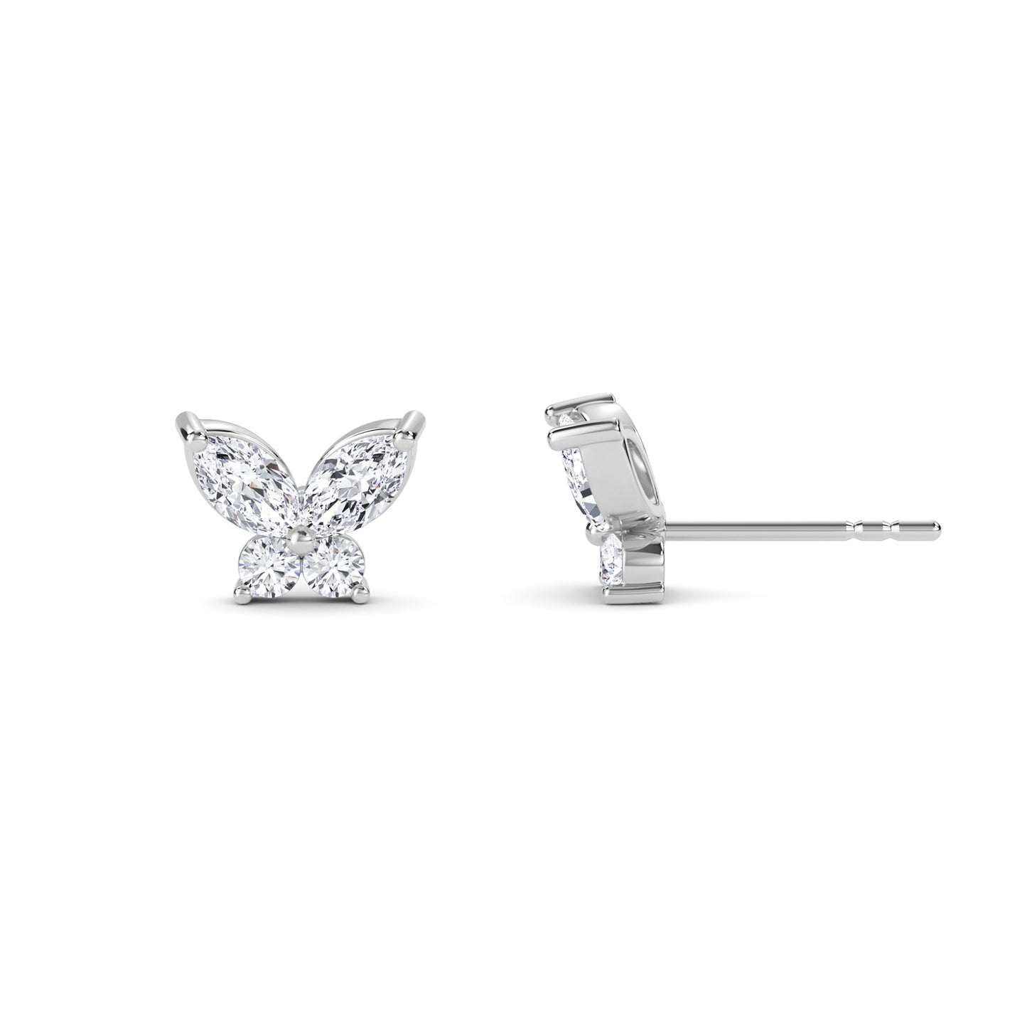 18 KT Gold Lab Grown Diamond 2 Stones Butterfly Studs Earrings