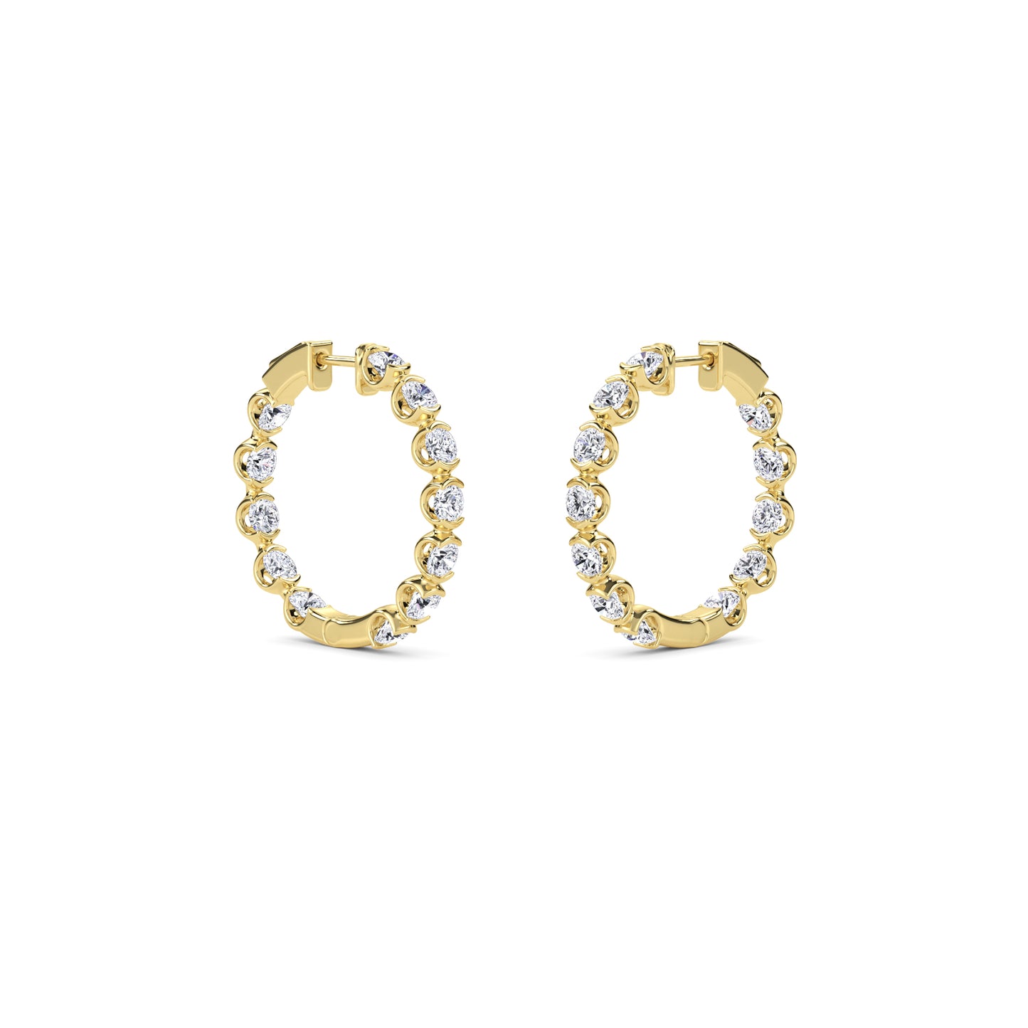 18 KT Gold Lab Grown Diamond Round Huggie Hoops Earrings