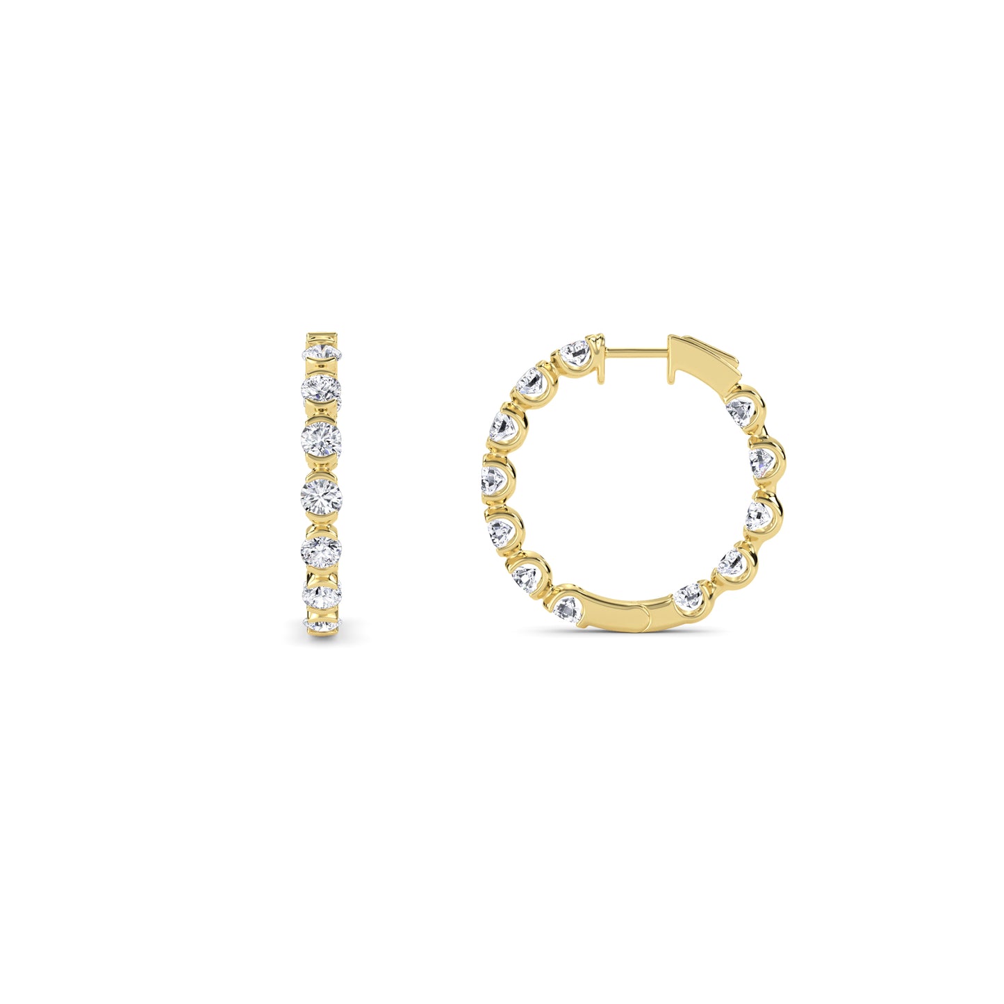 18 KT Gold Lab Grown Diamond Round Huggie Hoops Earrings