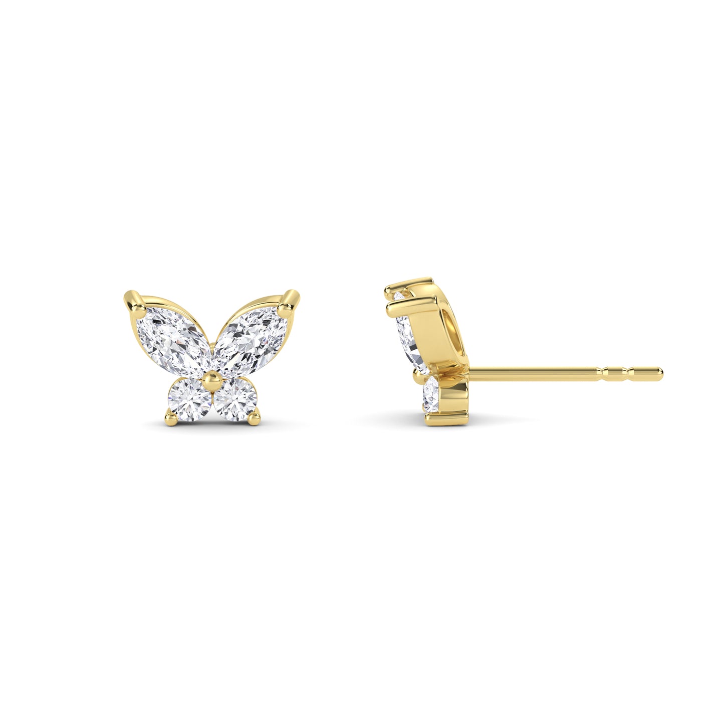 18 KT Gold Lab Grown Diamond 2 Stones Butterfly Studs Earrings