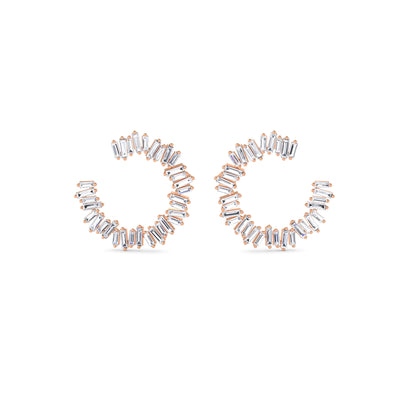 18 KT Gold Lab Grown Diamond Baguette Diamond Hoops Earrings