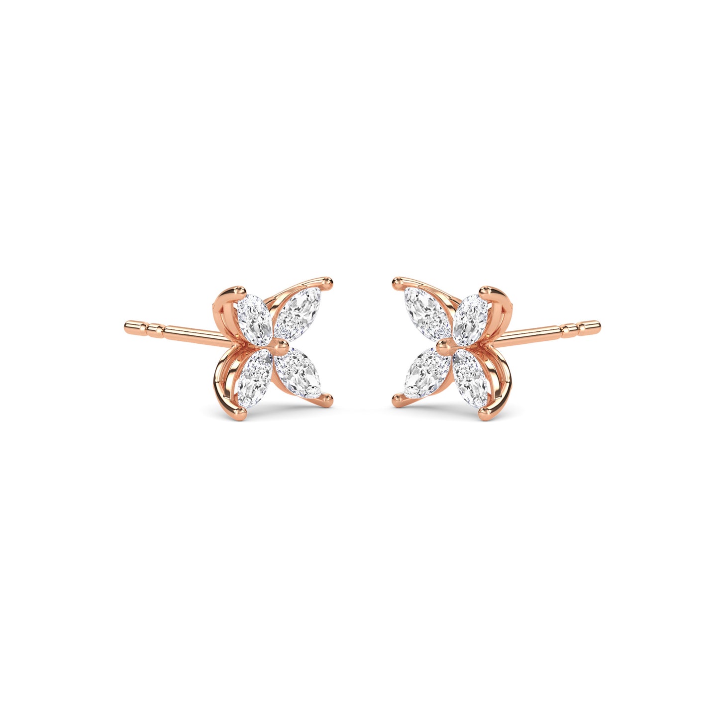 18 KT Gold Lab Grown Diamond Marquise Clover Studs Earrings