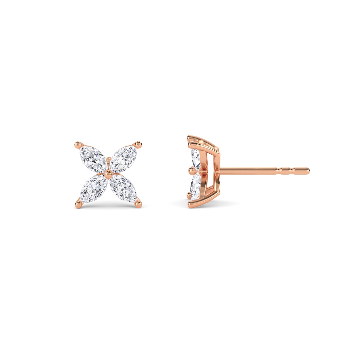 18 KT Gold Lab Grown Diamond Marquise Clover Studs Earrings