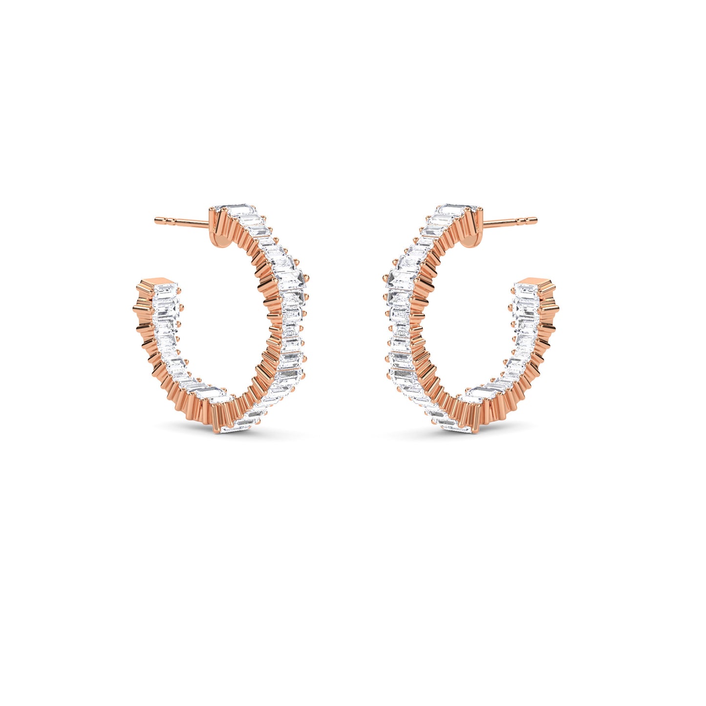 18 KT Gold Lab Grown Diamond Baguette Diamond Hoops Earrings