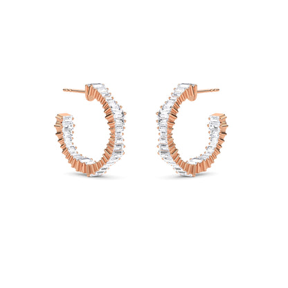 18 KT Gold Lab Grown Diamond Baguette Diamond Hoops Earrings