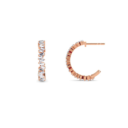 18 KT Gold Lab Grown Diamond Baguette & Round Huggie Hoops Earrings