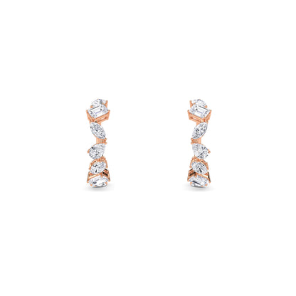 18 KT Gold Lab Grown Diamond 4 Stones Huggie Hoops Earrings