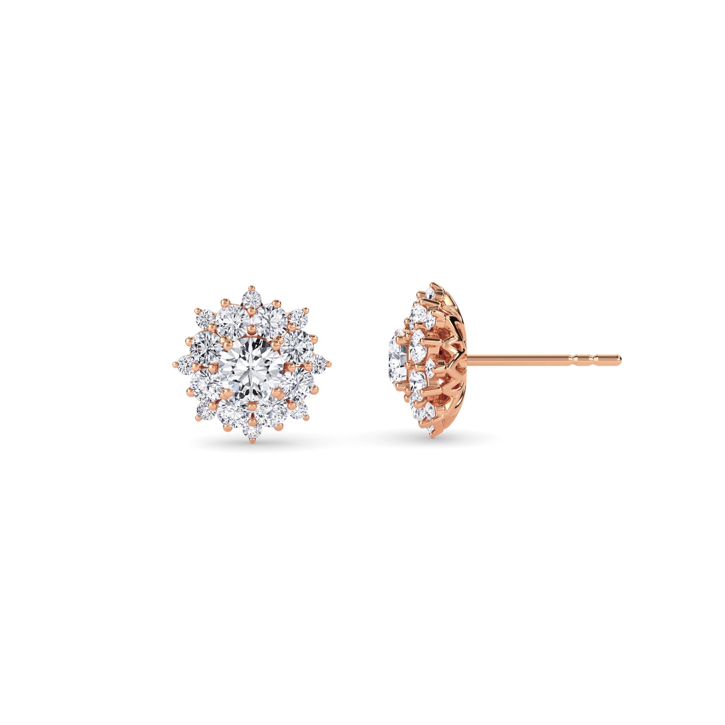 18 KT Gold Lab Grown Diamond Round Halo Studs Earrings