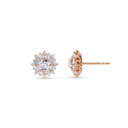 18 KT Gold Lab Grown Diamond Round Halo Studs Earrings