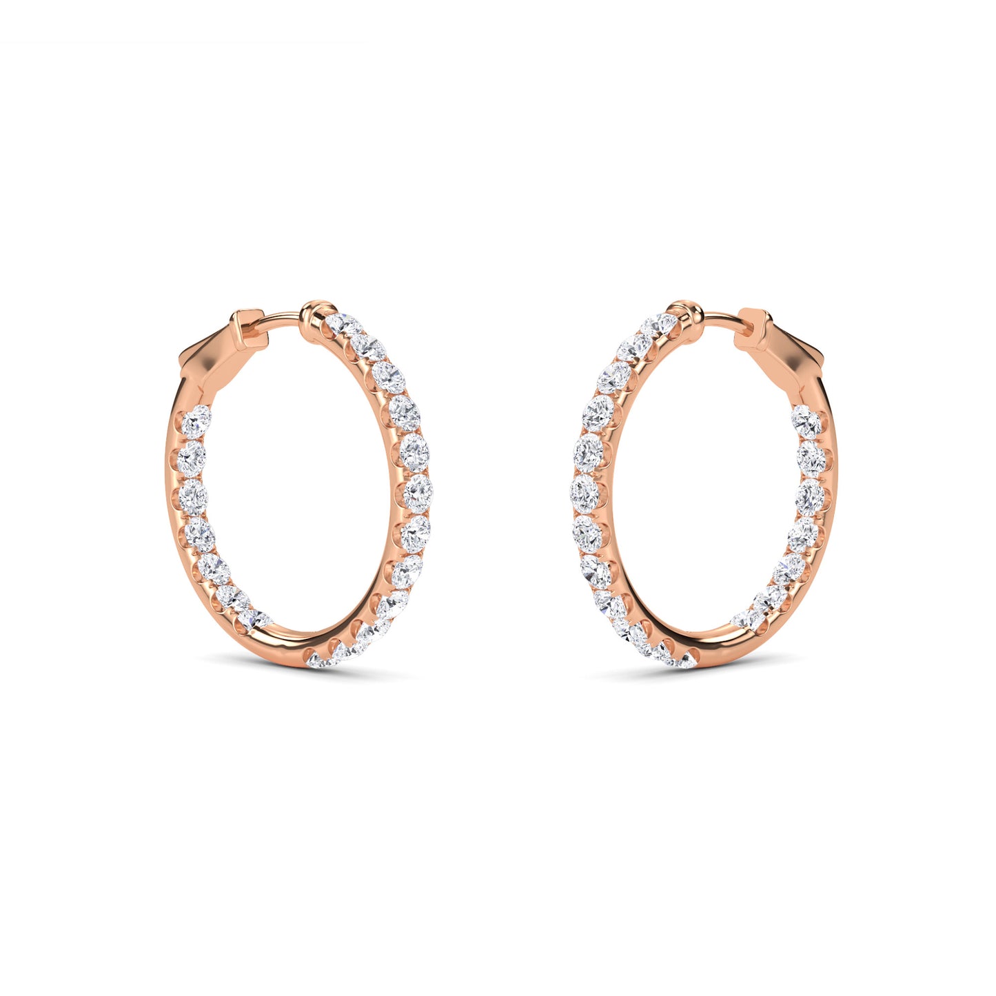 18 KT Gold Lab Grown Diamond Round Huggie Hoops Earrings