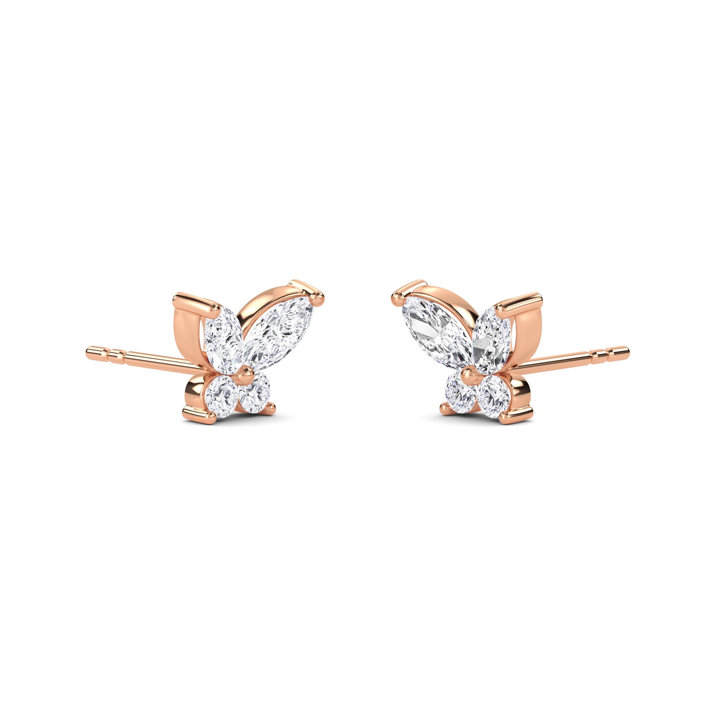 18 KT Gold Lab Grown Diamond 2 Stones Butterfly Studs Earrings