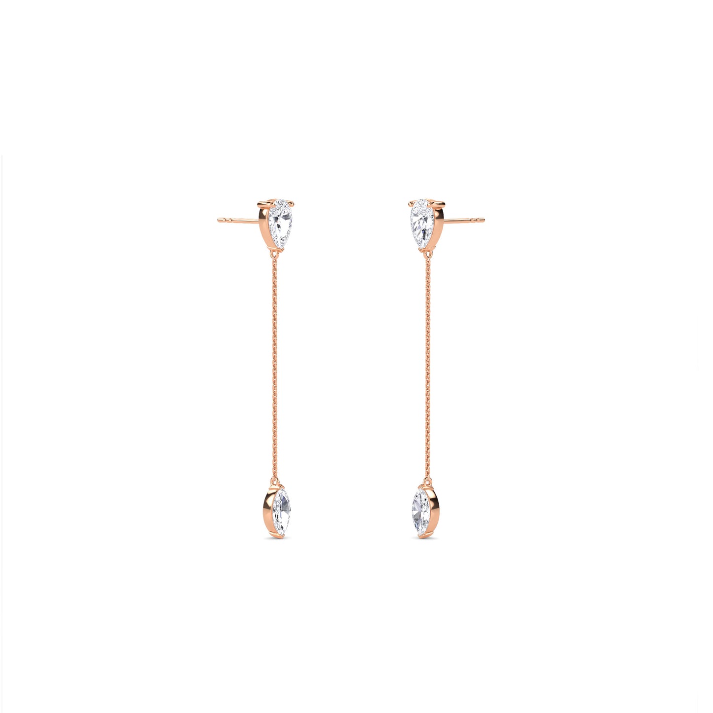 18 KT Gold Lab Grown Diamond Marquise & Pear Drop Danglers Earrings