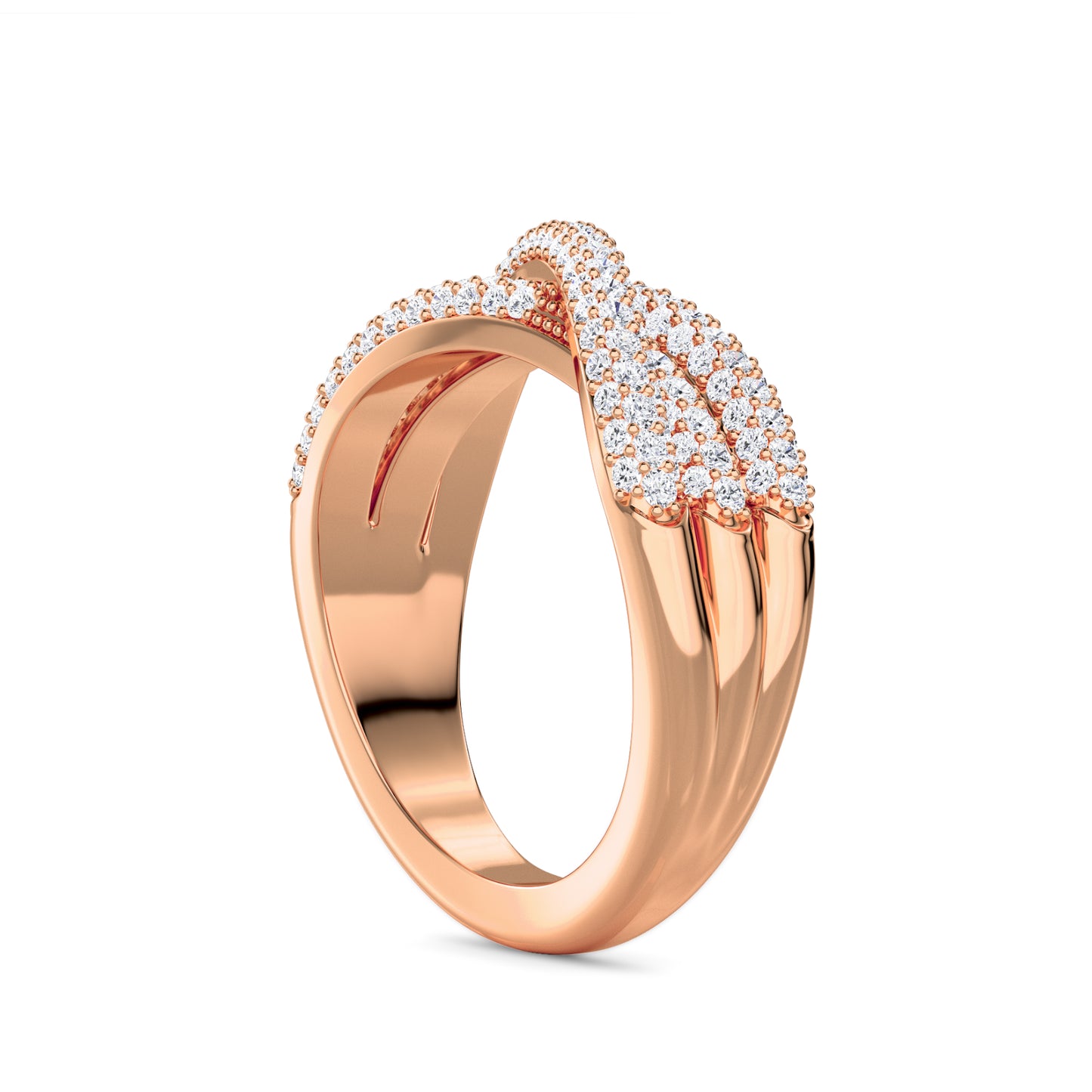 18 KT Gold Lab Grown Diamond Glitter Crossover Band Ring for Women