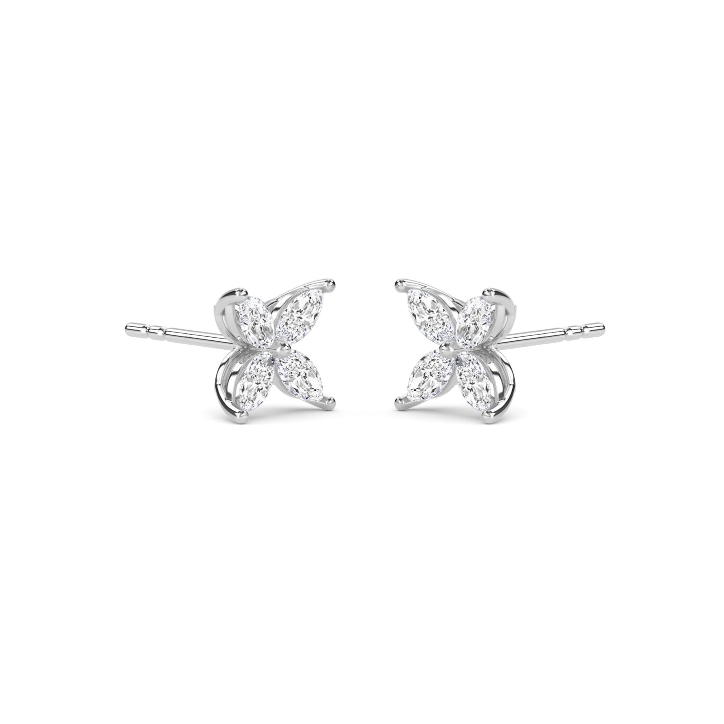 18 KT Gold Lab Grown Diamond Marquise Clover Studs Earrings