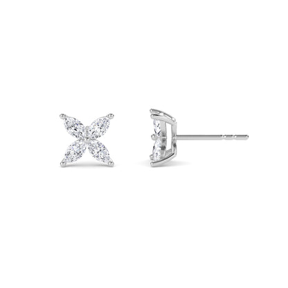 18 KT Gold Lab Grown Diamond Marquise Clover Studs Earrings