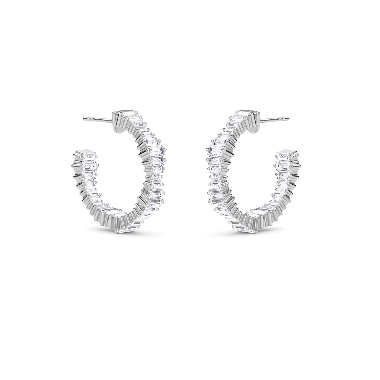 18 KT Gold Lab Grown Diamond Baguette Diamond Hoops Earrings