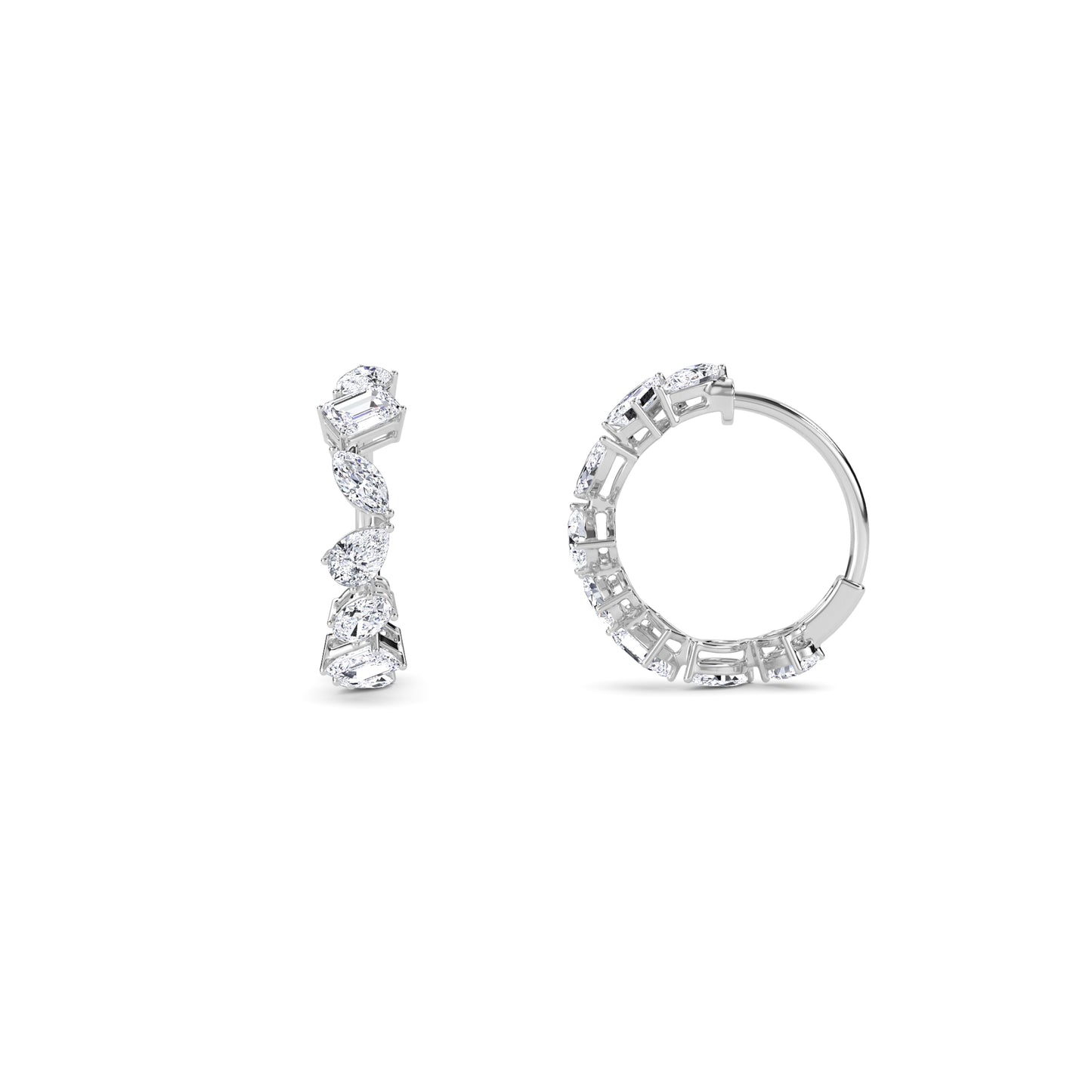 18 KT Gold Lab Grown Diamond 4 Stones Huggie Hoops Earrings