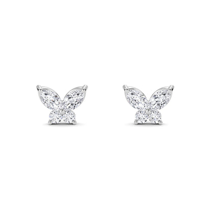 18 KT Gold Lab Grown Diamond 2 Stones Butterfly Studs Earrings