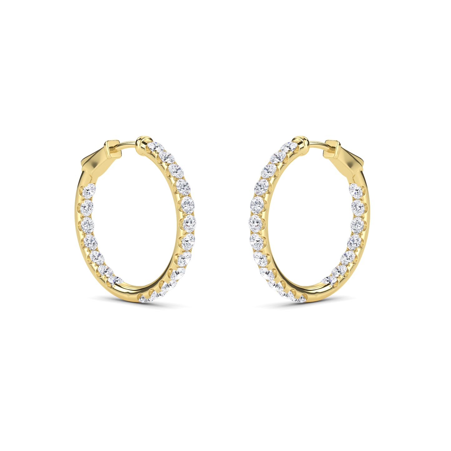 18 KT Gold Lab Grown Diamond Round Huggie Hoops Earrings