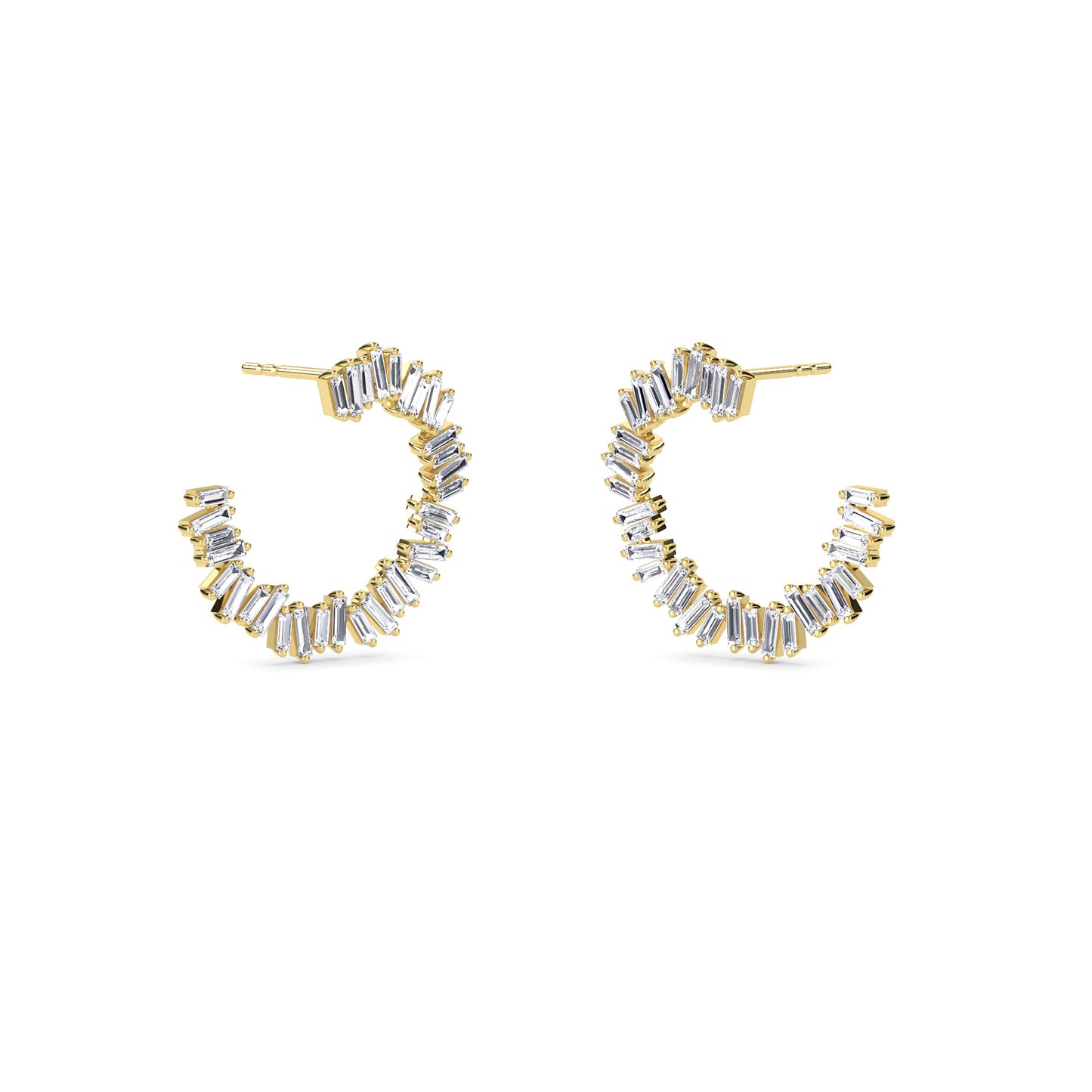 18 KT Gold Lab Grown Diamond Baguette Diamond Hoops Earrings