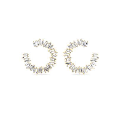 18 KT Gold Lab Grown Diamond Baguette Diamond Hoops Earrings