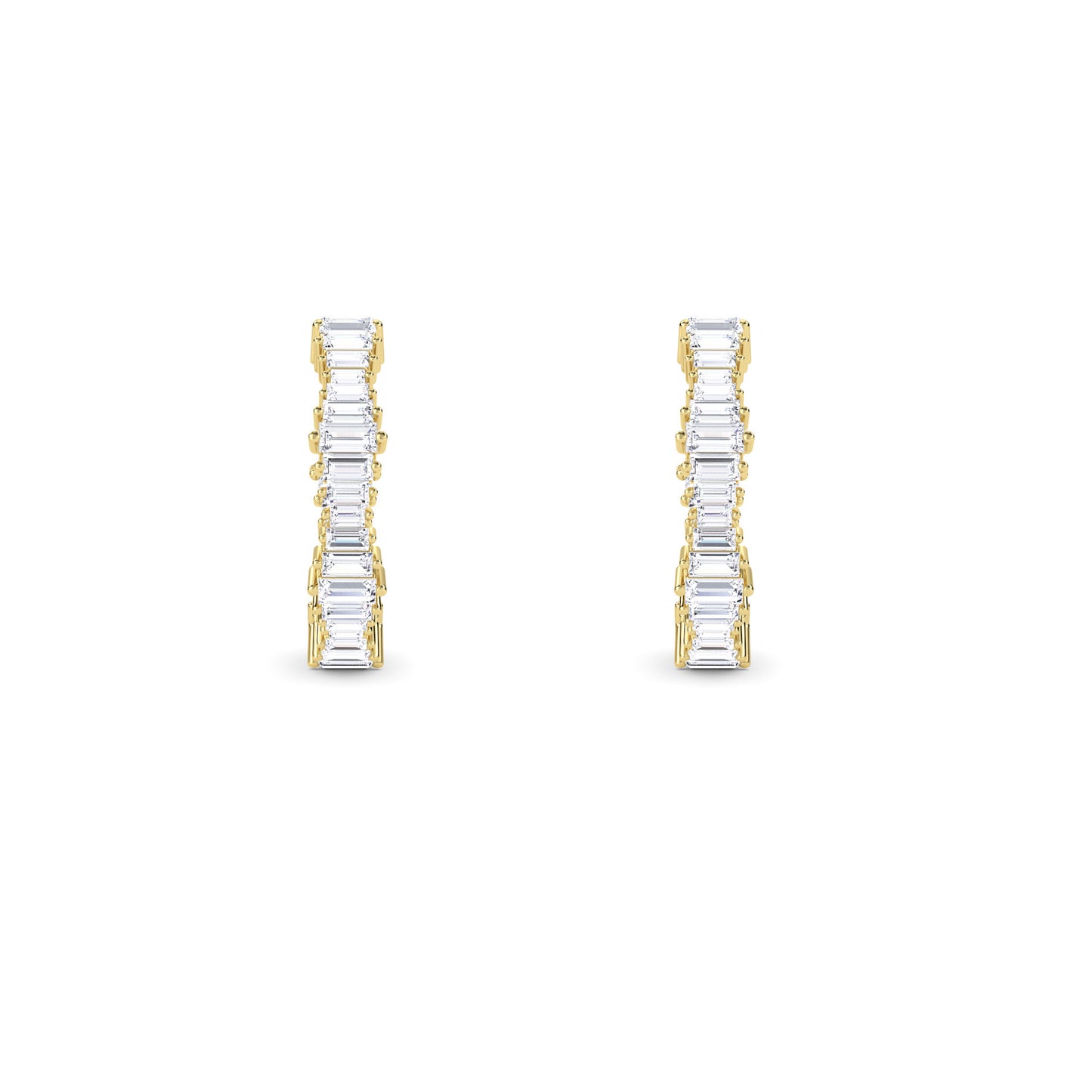 18 KT Gold Lab Grown Diamond Baguette Diamond Hoops Earrings