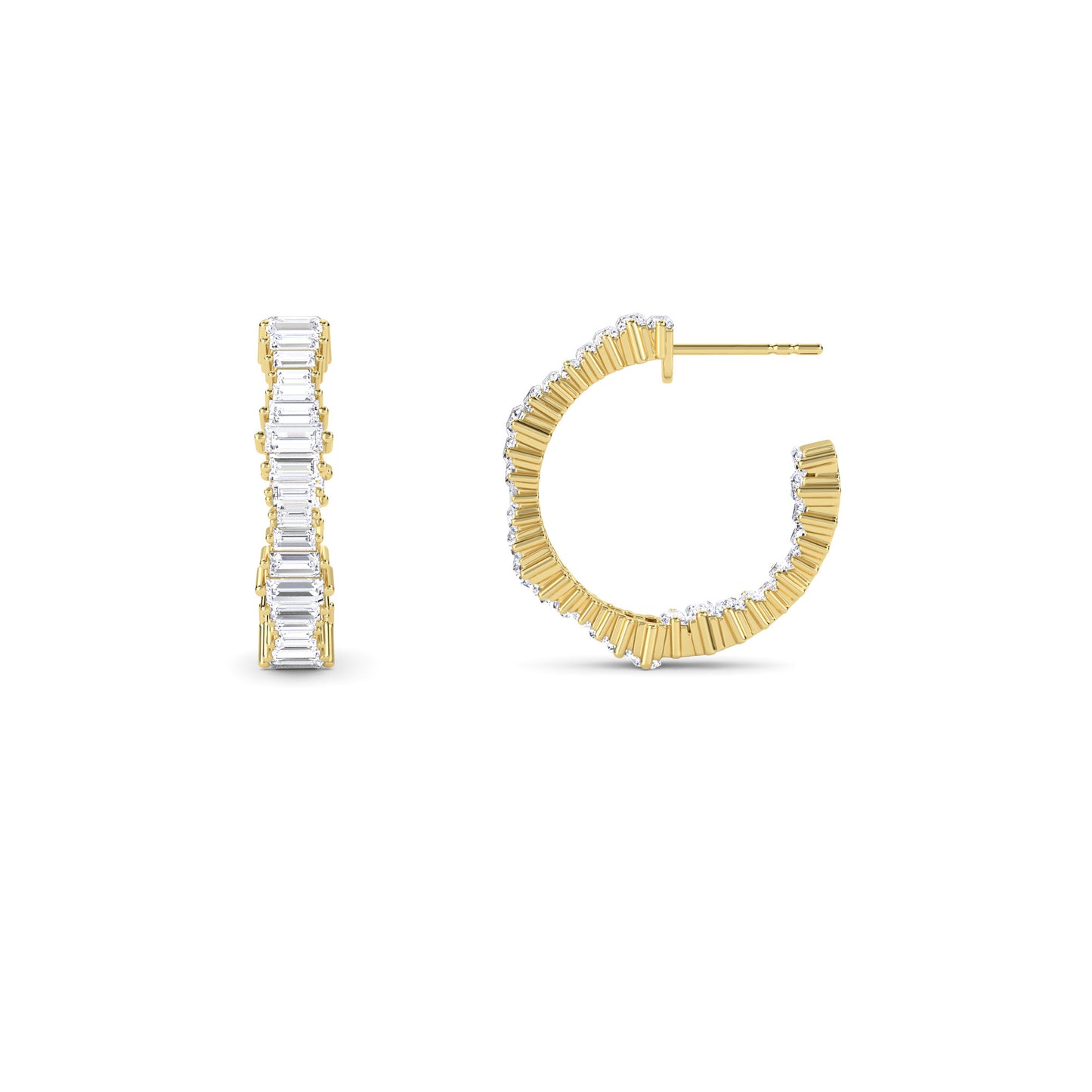 18 KT Gold Lab Grown Diamond Baguette Diamond Hoops Earrings