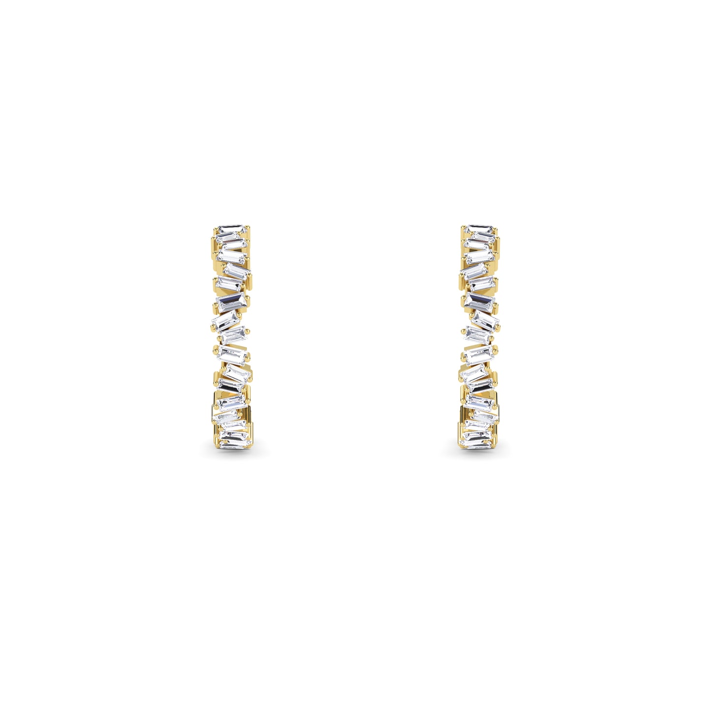 18 KT Gold Lab Grown Diamond Baguette & Round Huggie Hoops Earrings