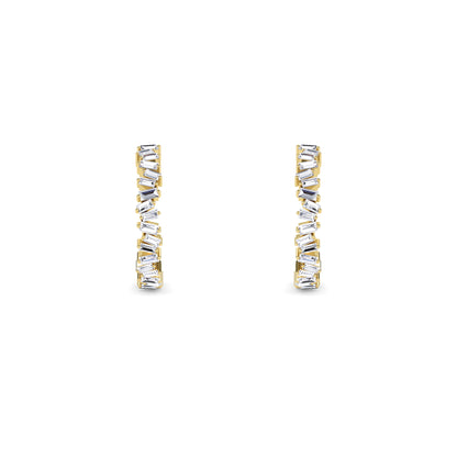 18 KT Gold Lab Grown Diamond Baguette & Round Huggie Hoops Earrings