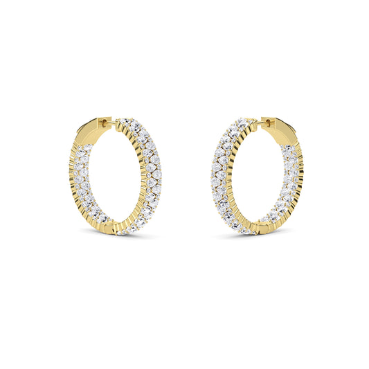 18 KT Gold Lab Grown Diamond Pear & Round Huggie Hoops Earrings