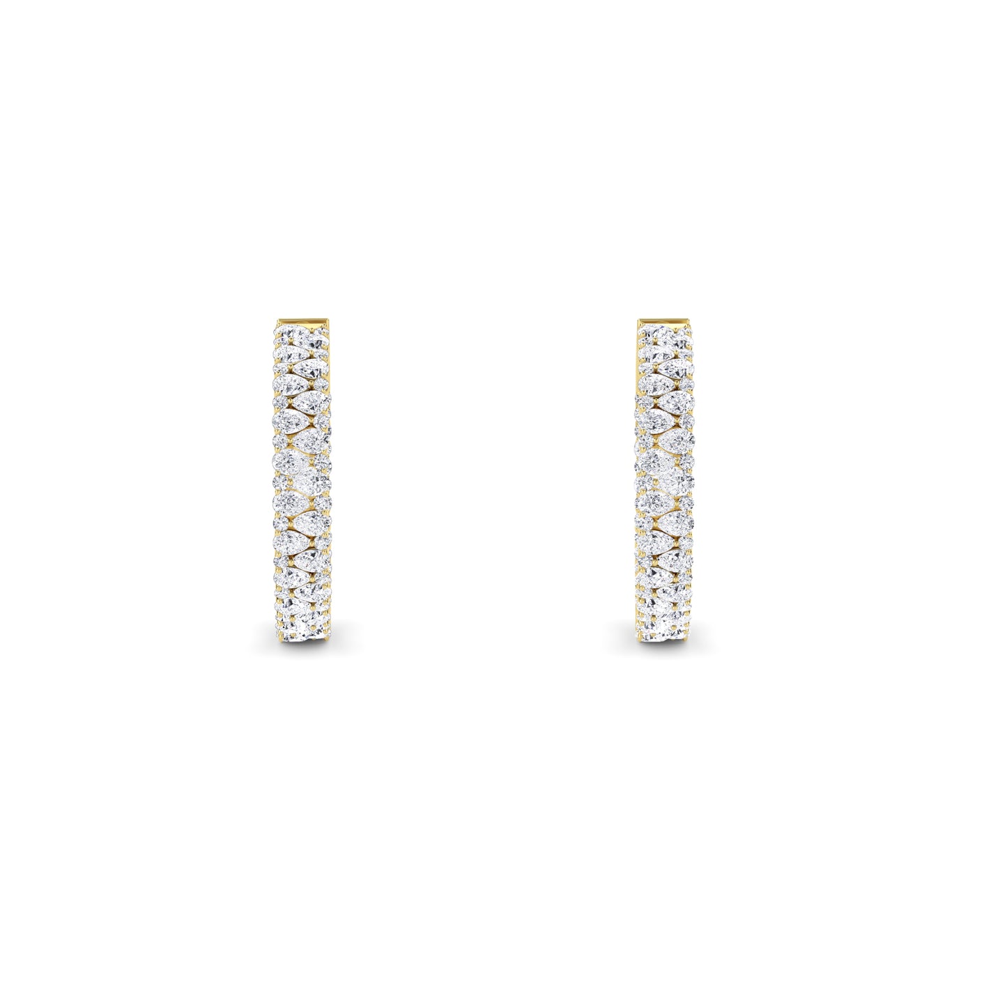 18 KT Gold Lab Grown Diamond Pear & Round Huggie Hoops Earrings