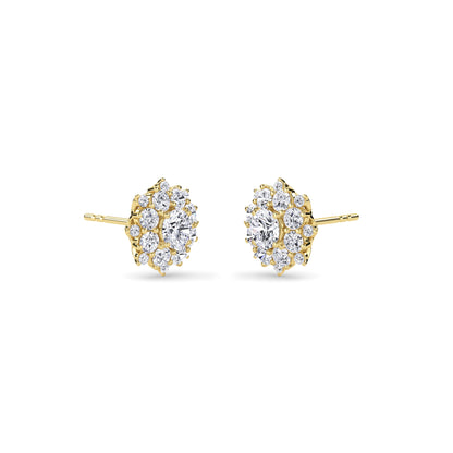 18 KT Gold Lab Grown Diamond Round Halo Studs Earrings