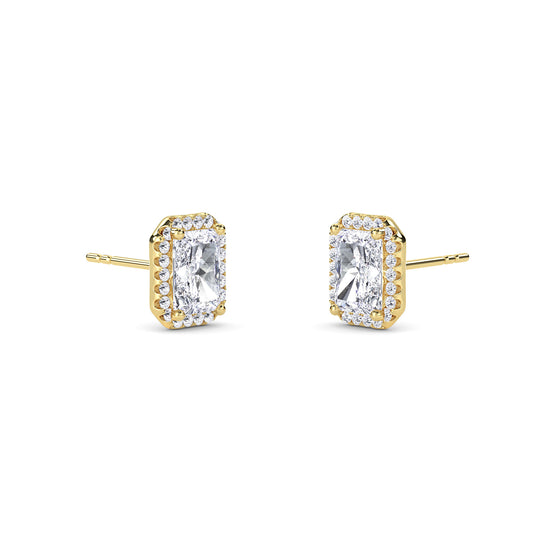 18 KT Gold Lab Grown Diamond Radiant with Halo Studs Earrings