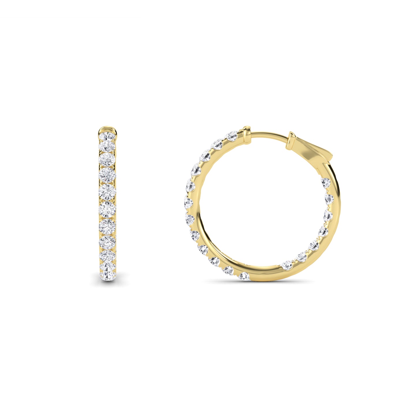 18 KT Gold Lab Grown Diamond Round Huggie Hoops Earrings