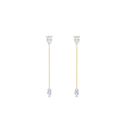 18 KT Gold Lab Grown Diamond Marquise & Pear Drop Danglers Earrings