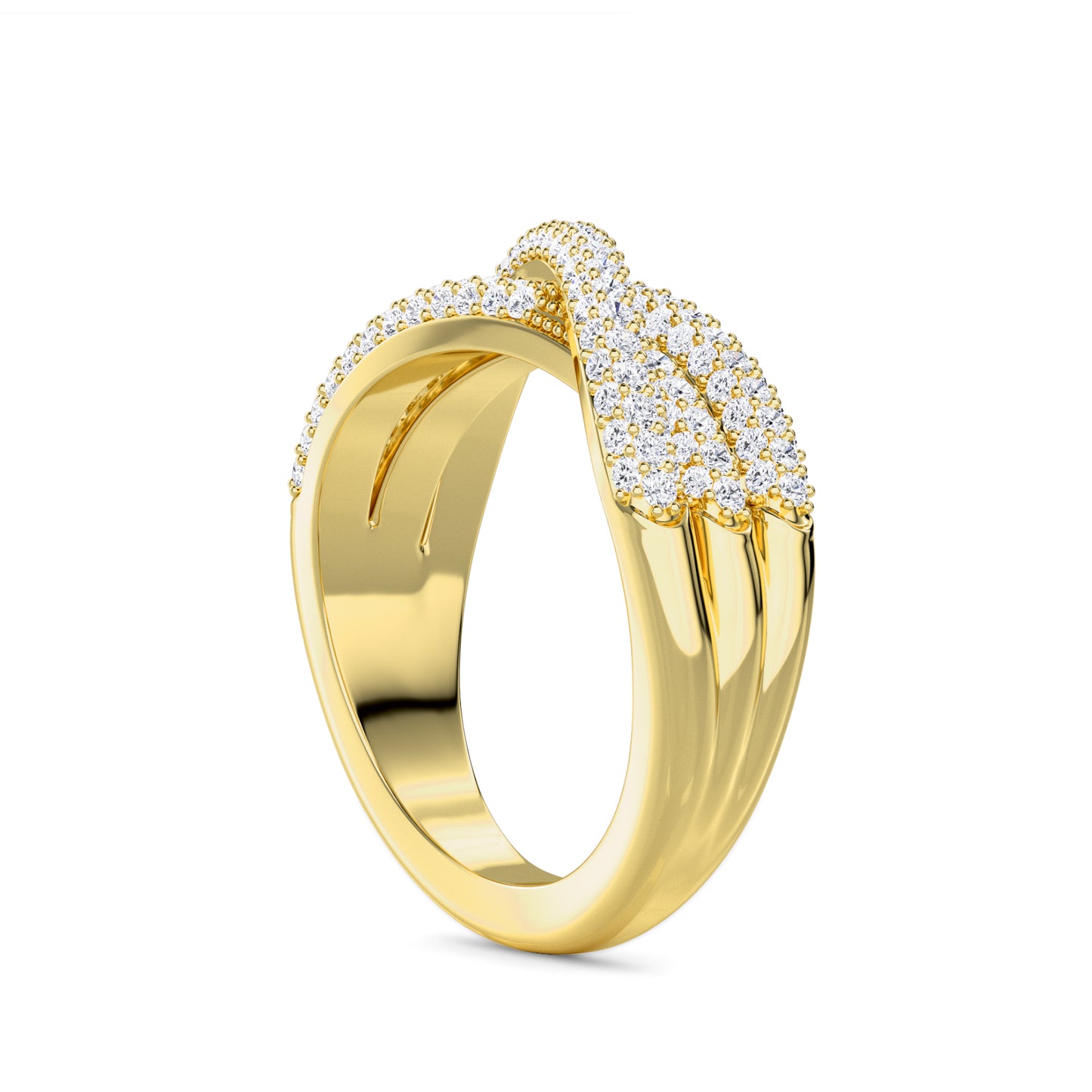 18 KT Gold Lab Grown Diamond Glitter Crossover Band Ring for Women