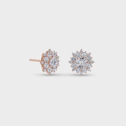 18 KT Gold Lab Grown Diamond Round Halo Studs Earrings