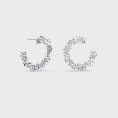 18 KT Gold Lab Grown Diamond Baguette Diamond Hoops Earrings