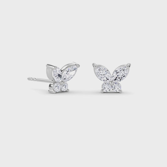 18 KT Gold Lab Grown Diamond 2 Stones Butterfly Studs Earrings