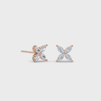 18 KT Gold Lab Grown Diamond Marquise Clover Studs Earrings