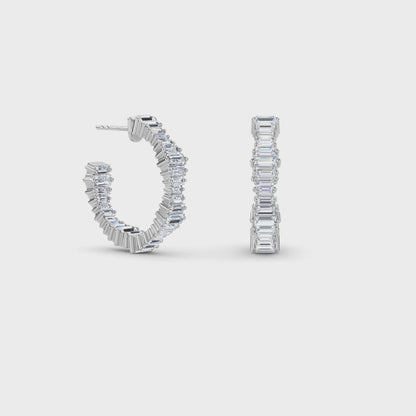 18 KT Gold Lab Grown Diamond Baguette Diamond Hoops Earrings